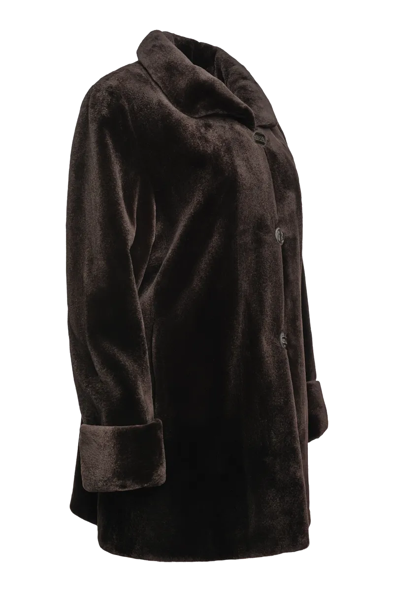 Reversible Sheared Mink Mid-Length Fur Coat - Wing Collar - TB Cuff