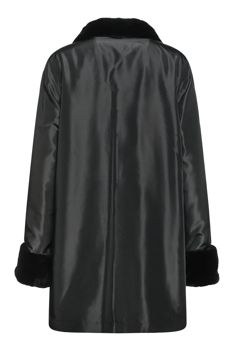 Reversible Sheared Mink Mid-Length Fur Coat - Wing Collar - TB Cuff