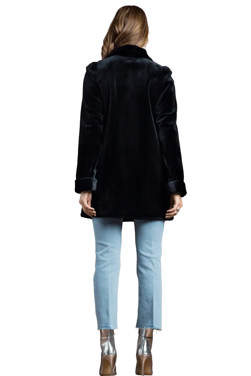Reversible Sheared Mink Mid-Length Fur Coat - Wing Collar - TB Cuff