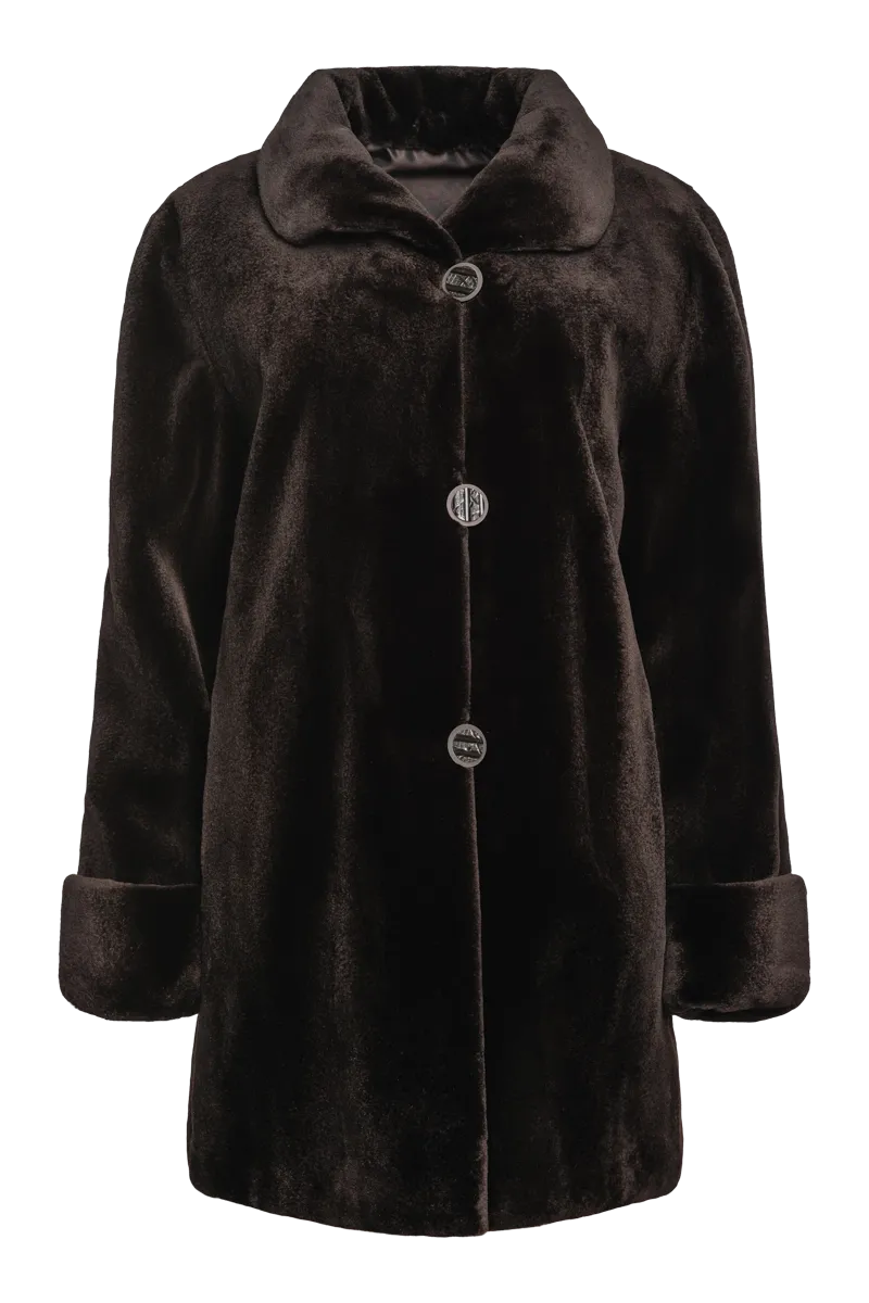 Reversible Sheared Mink Mid-Length Fur Coat - Wing Collar - TB Cuff