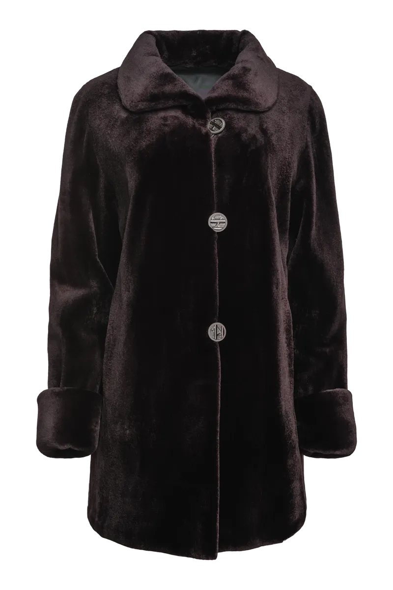 Reversible Sheared Mink Mid-Length Fur Coat - Wing Collar - TB Cuff