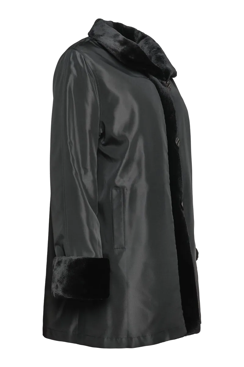 Reversible Sheared Mink Mid-Length Fur Coat - Wing Collar - TB Cuff
