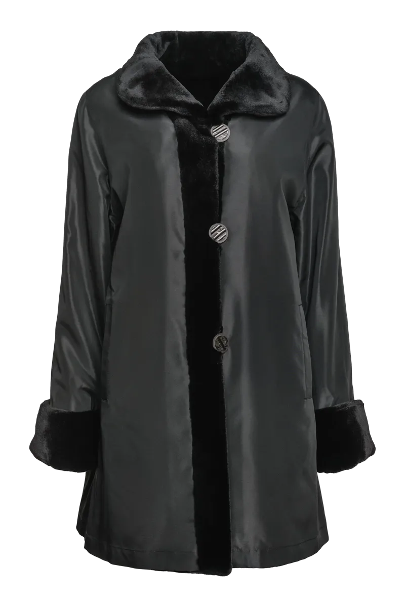 Reversible Sheared Mink Mid-Length Fur Coat - Wing Collar - TB Cuff