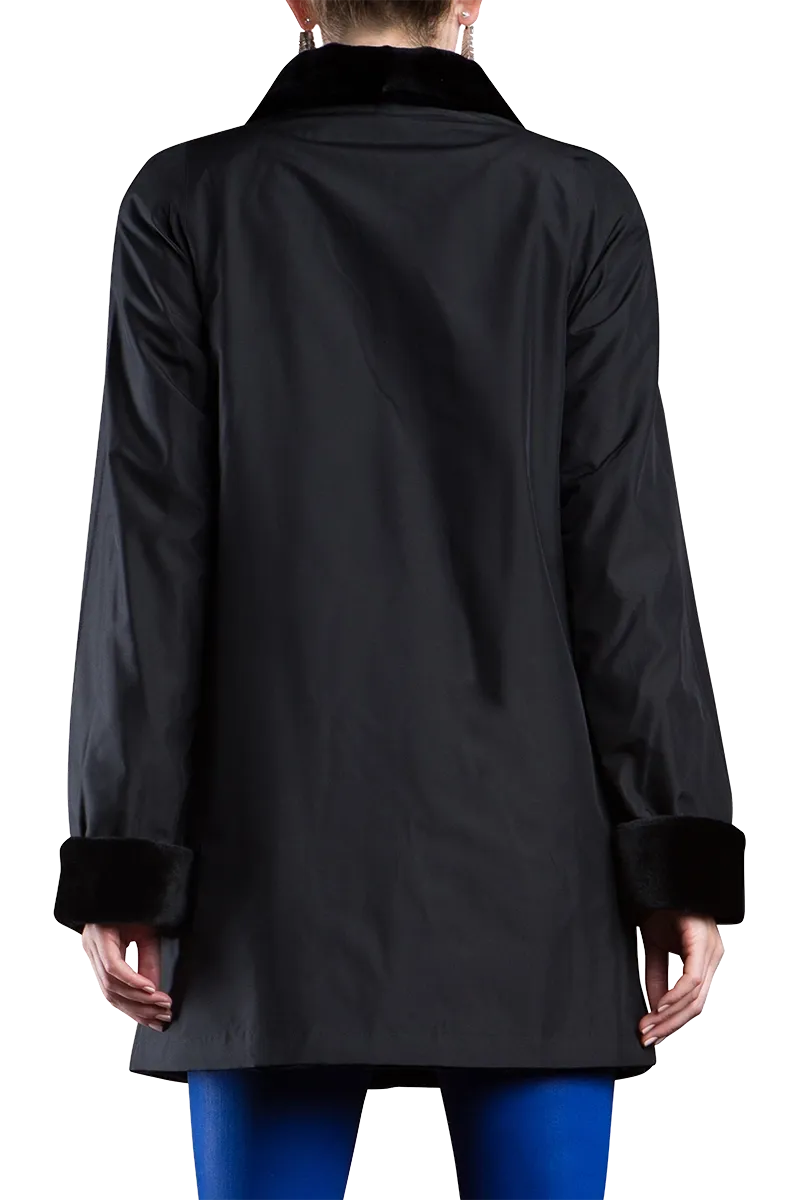 Reversible Sheared Mink Mid-Length Fur Coat - Wing Collar - TB Cuff