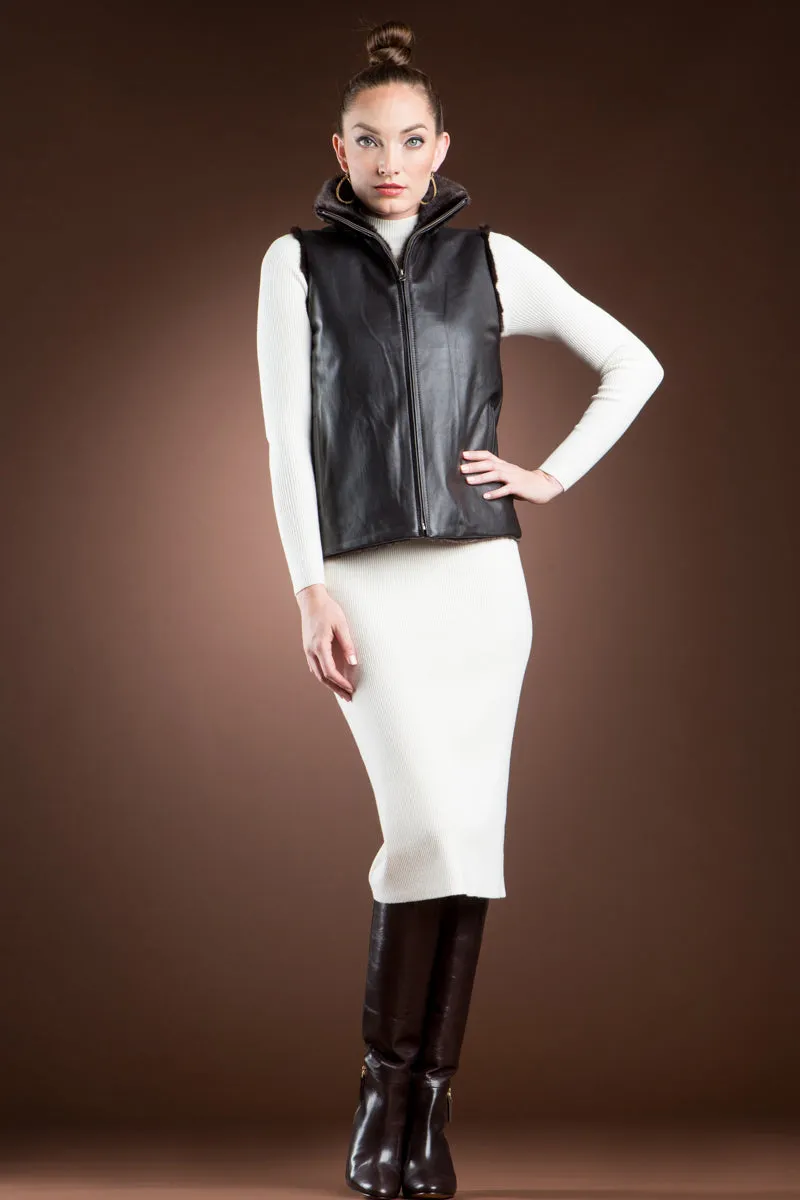 Reversible to Leather Chestnut Mink Fur Vest