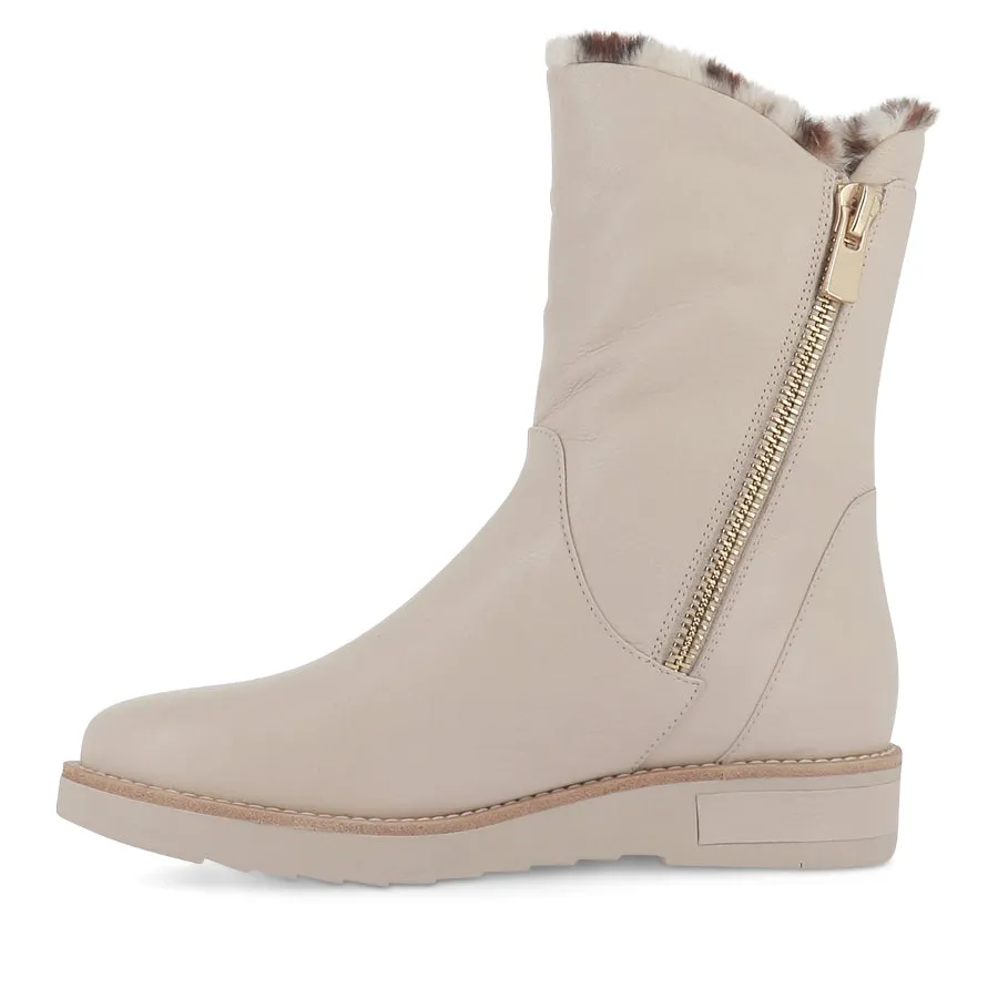 RHEMY - VANILLA LEATHER/LEOPARD FUR