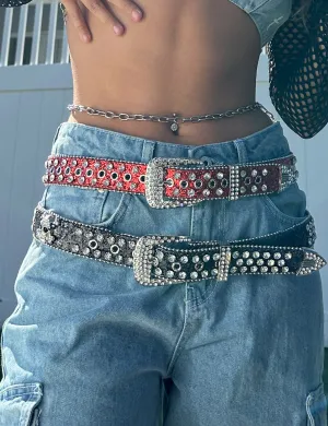 RHINESTONE SKULL COWGAL BELT - BLACK