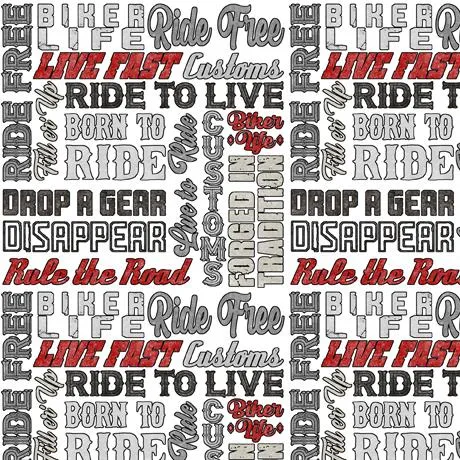 Ride Free by Quilting Treasures BIKER LINGO/WHITE