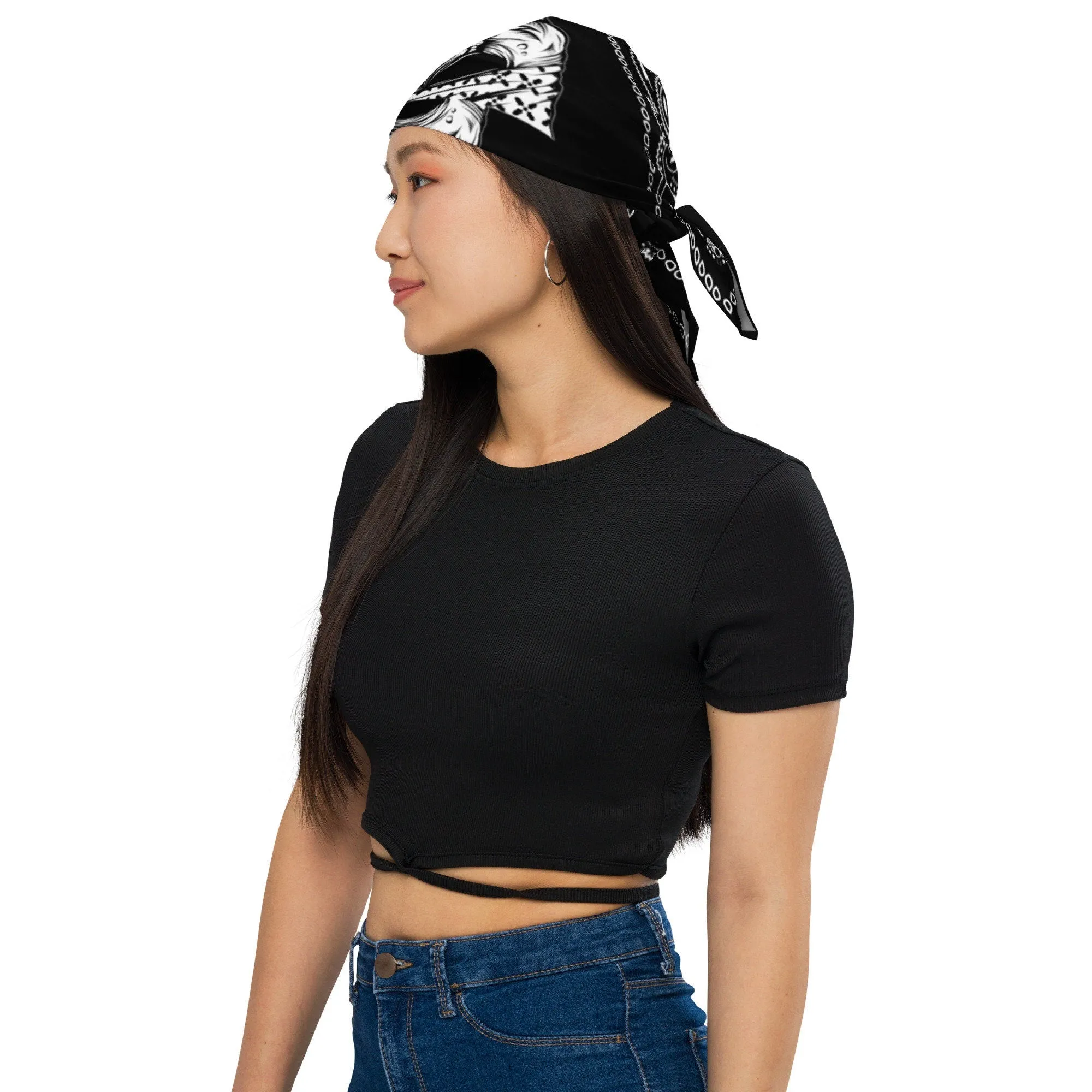Rock and Goth Style Black Skulls and Paisley Border Bandana
