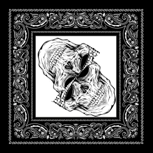 Rock and Goth Style Black Skulls and Paisley Border Bandana
