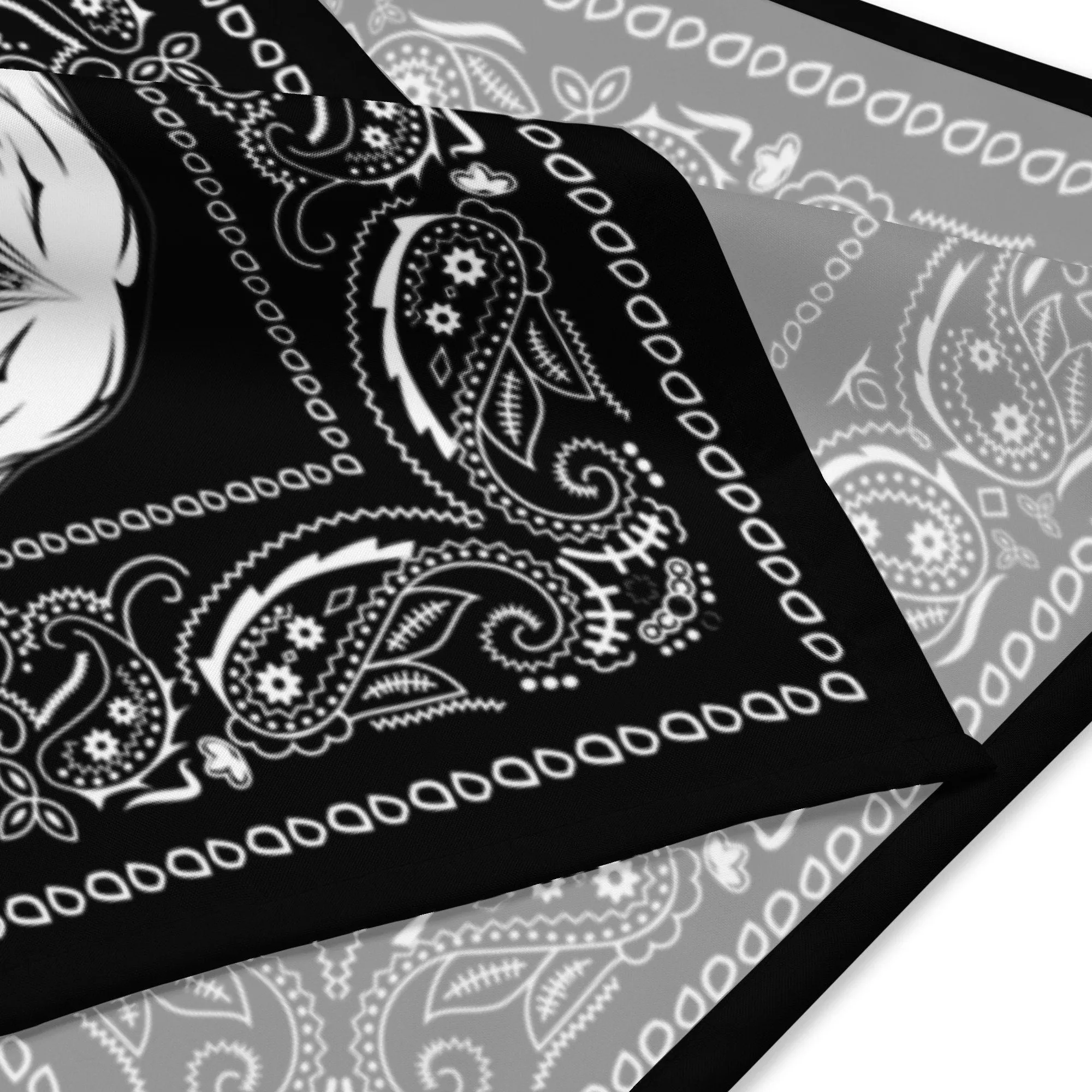 Rock and Goth Style Black Skulls and Paisley Border Bandana