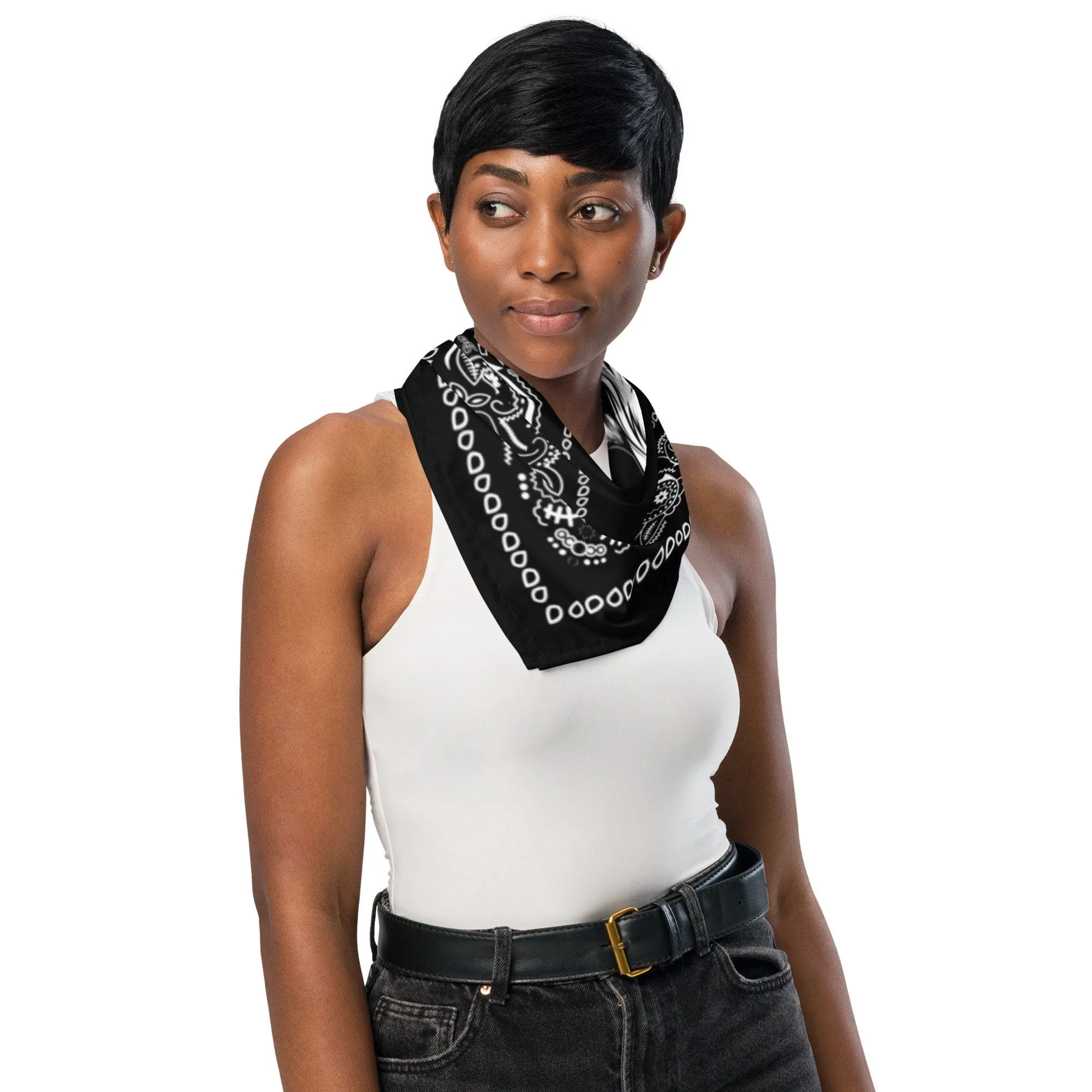 Rock and Goth Style Black Skulls and Paisley Border Bandana