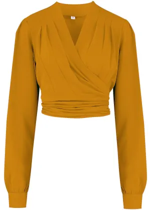 Rock N Romance Darla Long Sleeve 40's Wrap Blouse Mustard