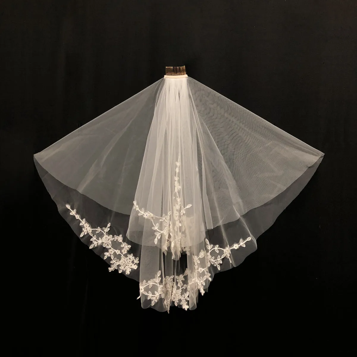 Roycebridal Lace Appliqued Blusher Veil Waist Length