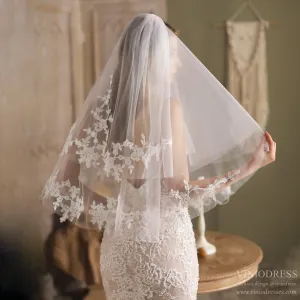 Roycebridal Lace Appliqued Blusher Veil Waist Length