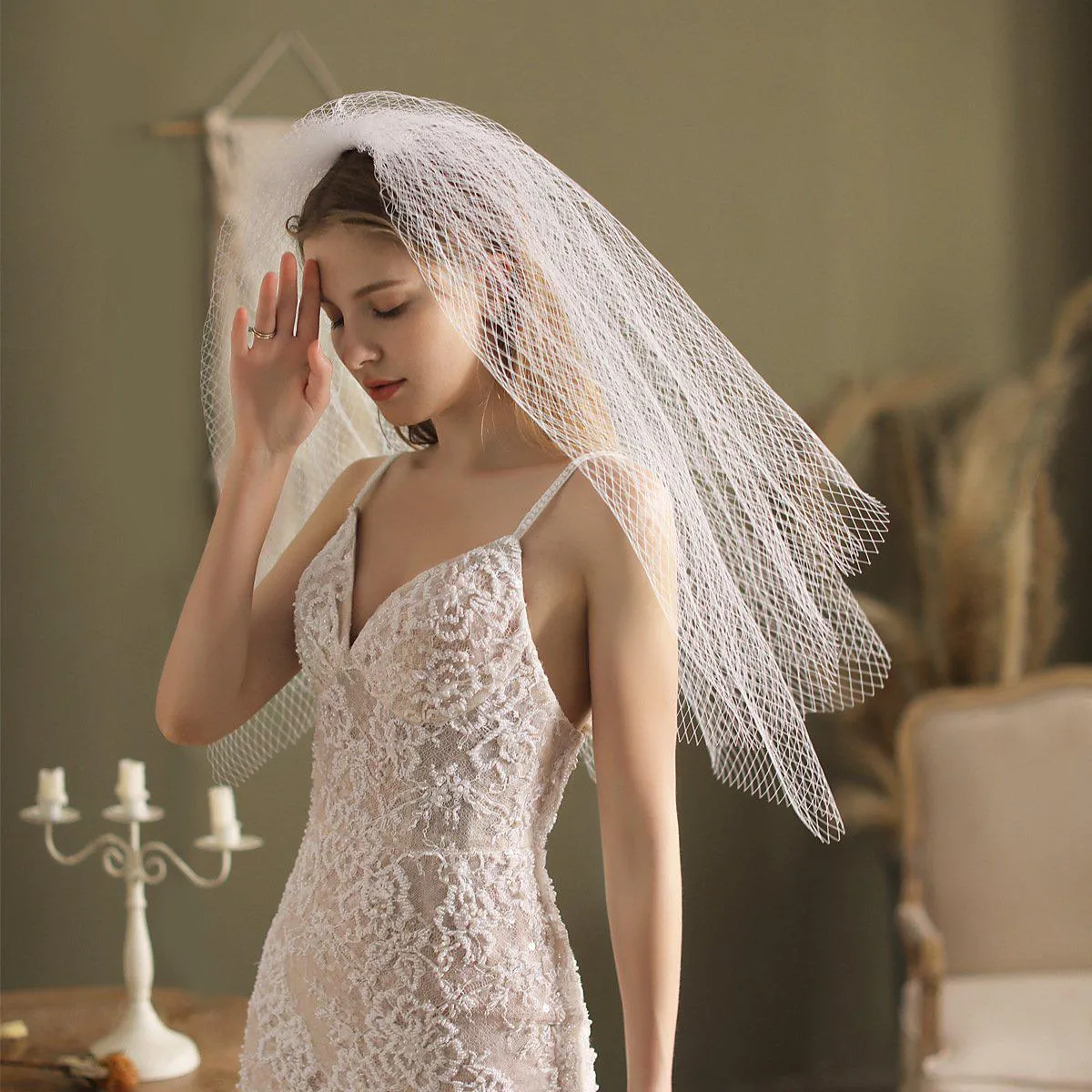 Roycebridal Waist Length Mesh Veil
