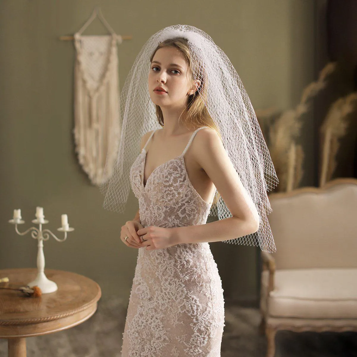Roycebridal Waist Length Mesh Veil