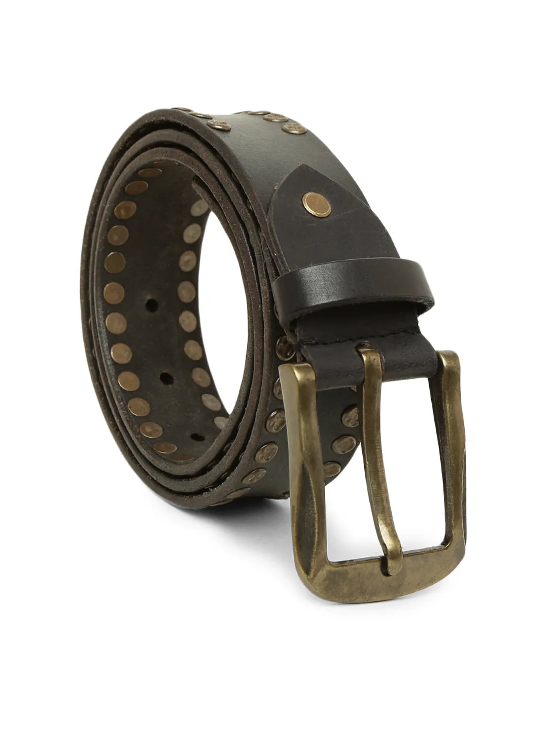 Rustic Rebel: Black Genuine Leather Studded Men's Belt - Stylish & Durable by Art N Vintage
