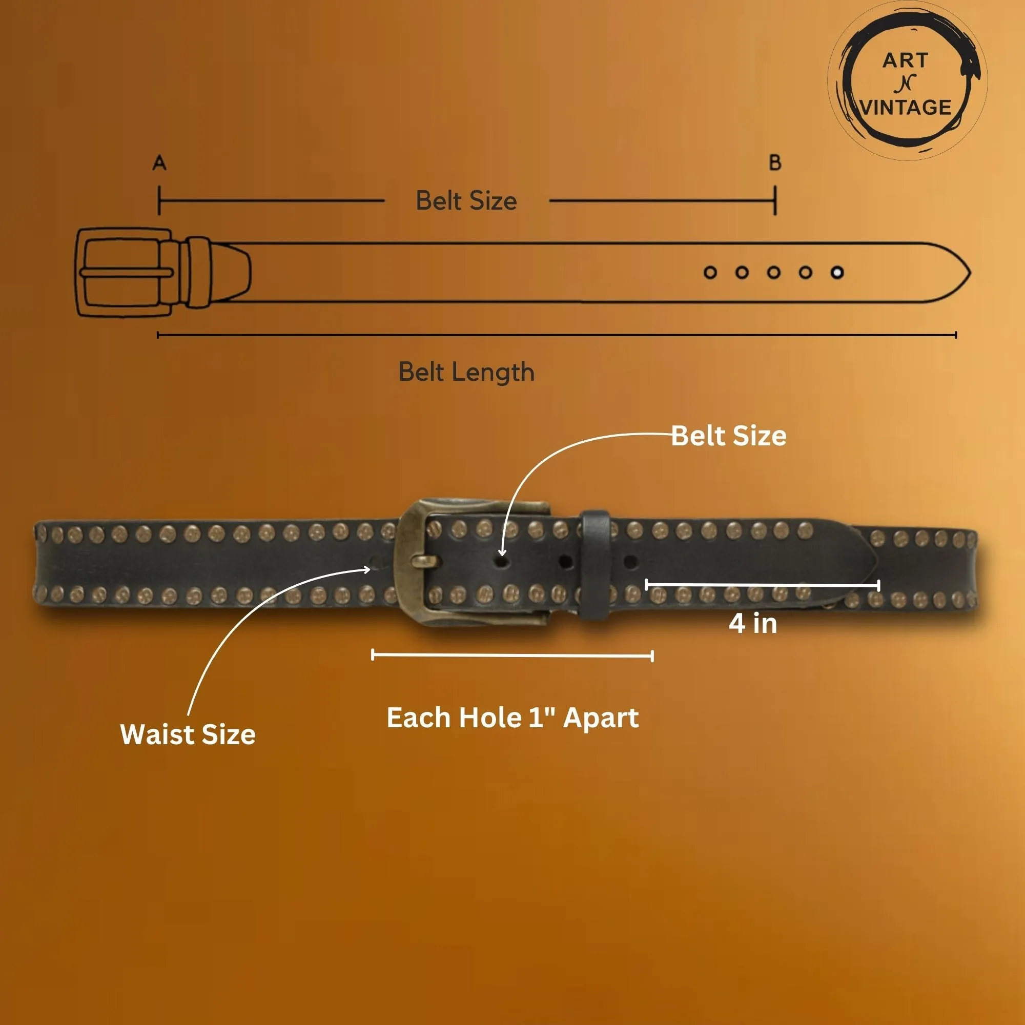 Rustic Rebel: Black Genuine Leather Studded Men's Belt - Stylish & Durable by Art N Vintage