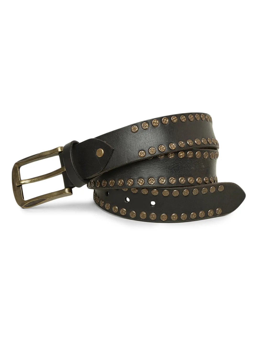 Rustic Rebel: Black Genuine Leather Studded Men's Belt - Stylish & Durable by Art N Vintage