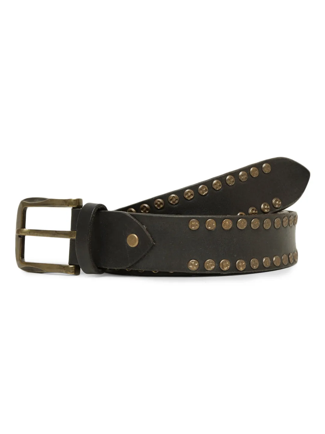 Rustic Rebel: Black Genuine Leather Studded Men's Belt - Stylish & Durable by Art N Vintage
