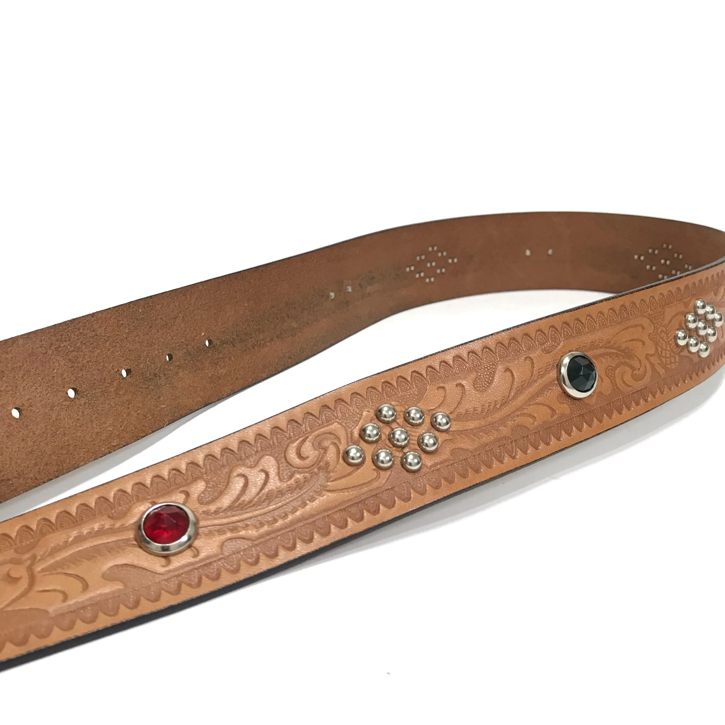 [S] Timeworn Clothing x ACE Western Belts Leather Studded Belt Brown