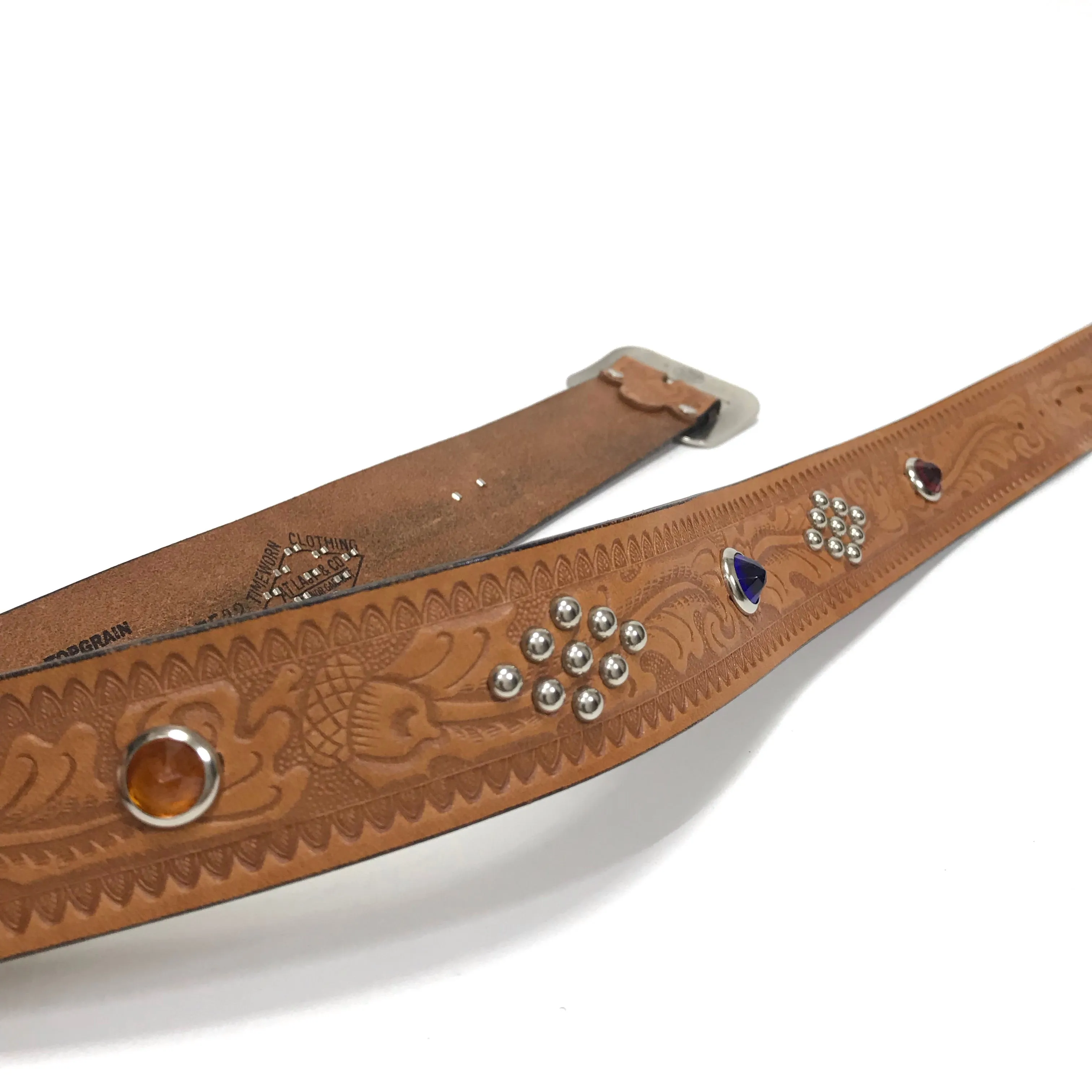[S] Timeworn Clothing x ACE Western Belts Leather Studded Belt Brown