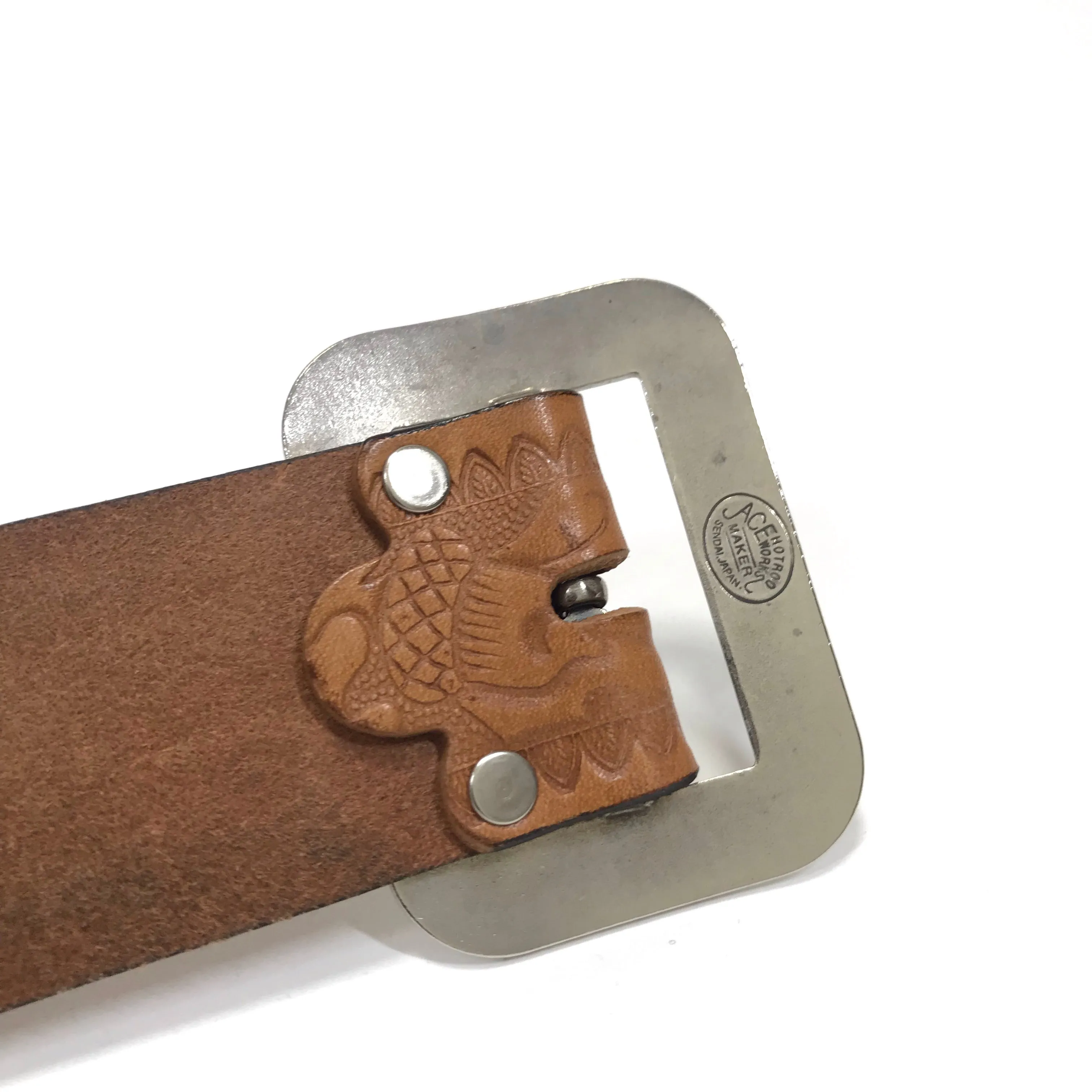 [S] Timeworn Clothing x ACE Western Belts Leather Studded Belt Brown