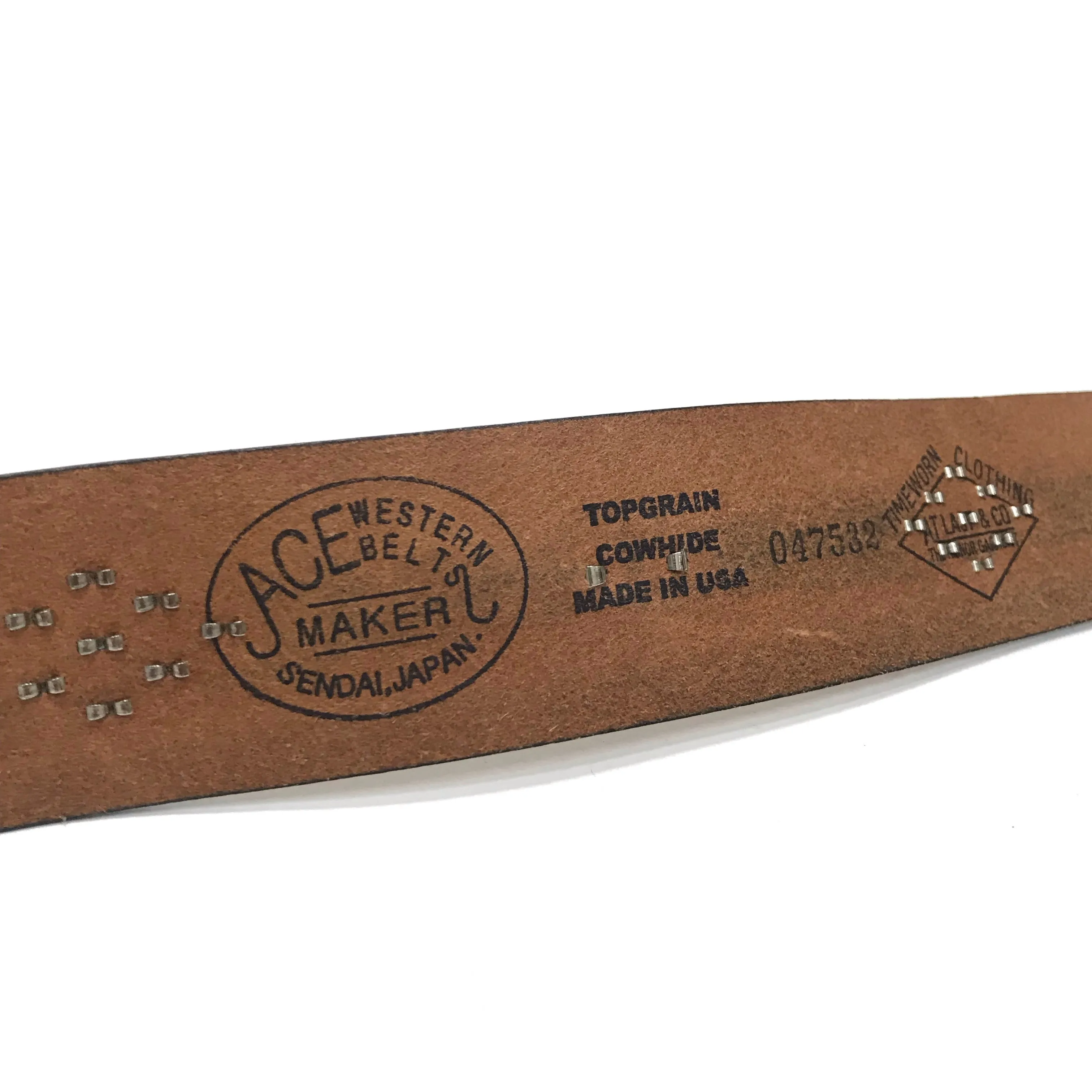 [S] Timeworn Clothing x ACE Western Belts Leather Studded Belt Brown