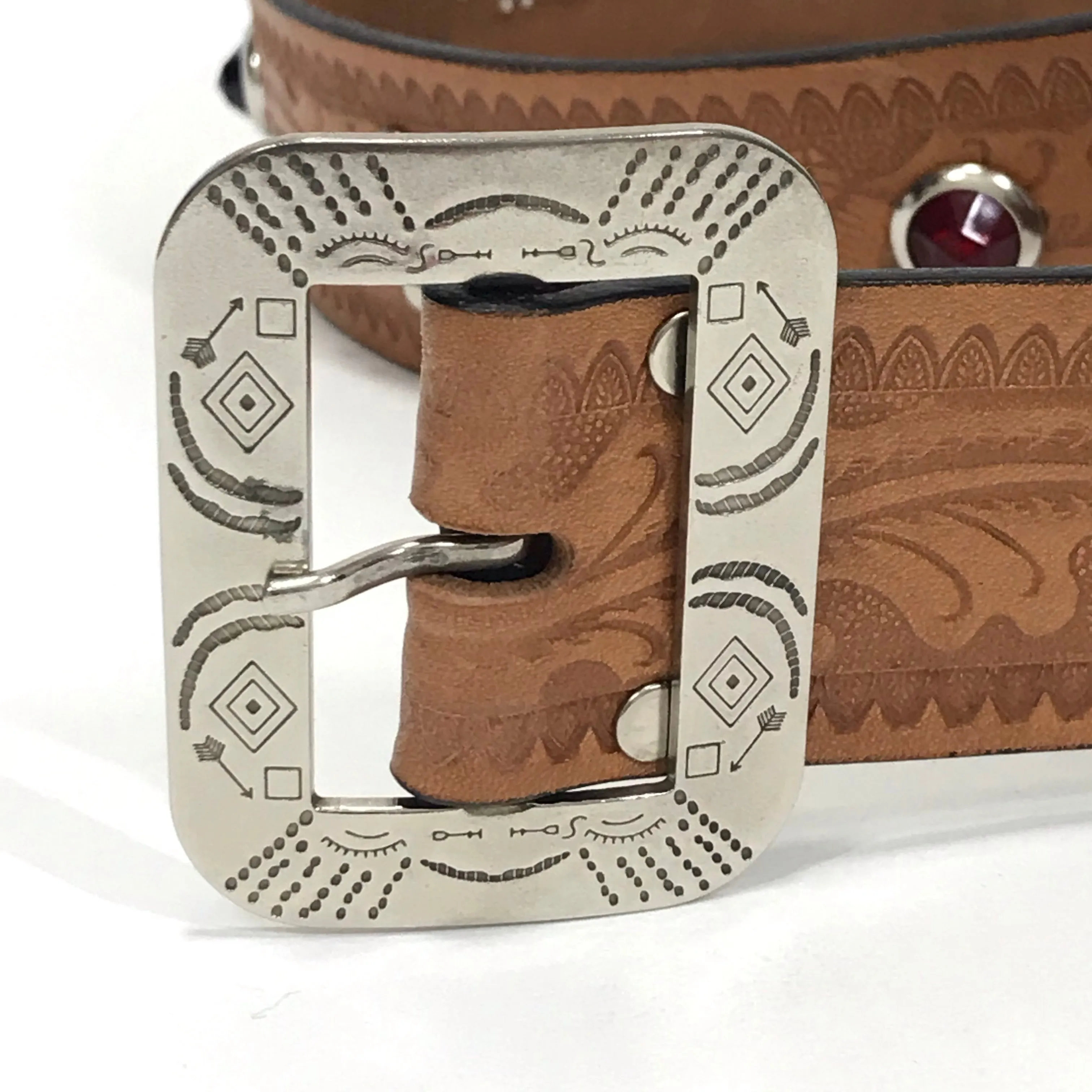 [S] Timeworn Clothing x ACE Western Belts Leather Studded Belt Brown