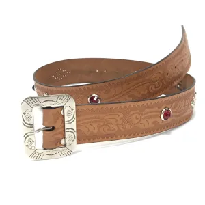 [S] Timeworn Clothing x ACE Western Belts Leather Studded Belt Brown