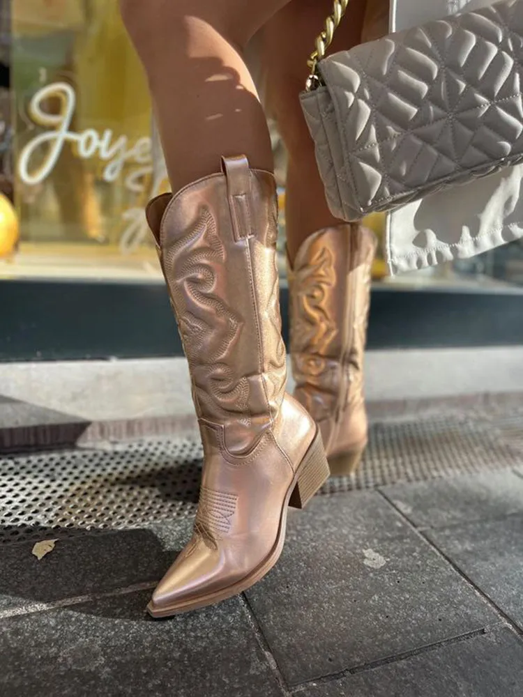 Sage | Elegant Metallic Cowboy Boots