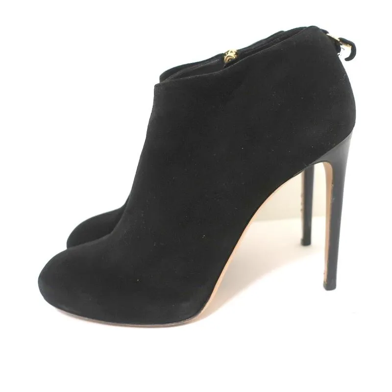 Salvatore Ferragamo Platform Booties Black Suede Size 10.5 High Heel Ankle Boots