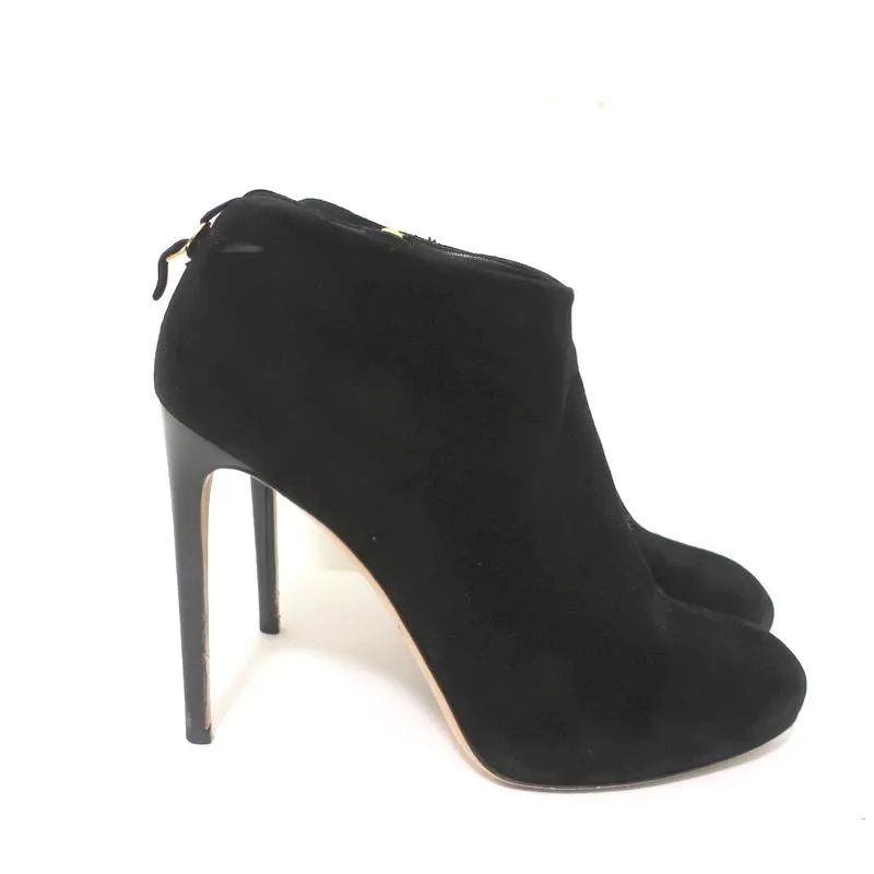 Salvatore Ferragamo Platform Booties Black Suede Size 10.5 High Heel Ankle Boots