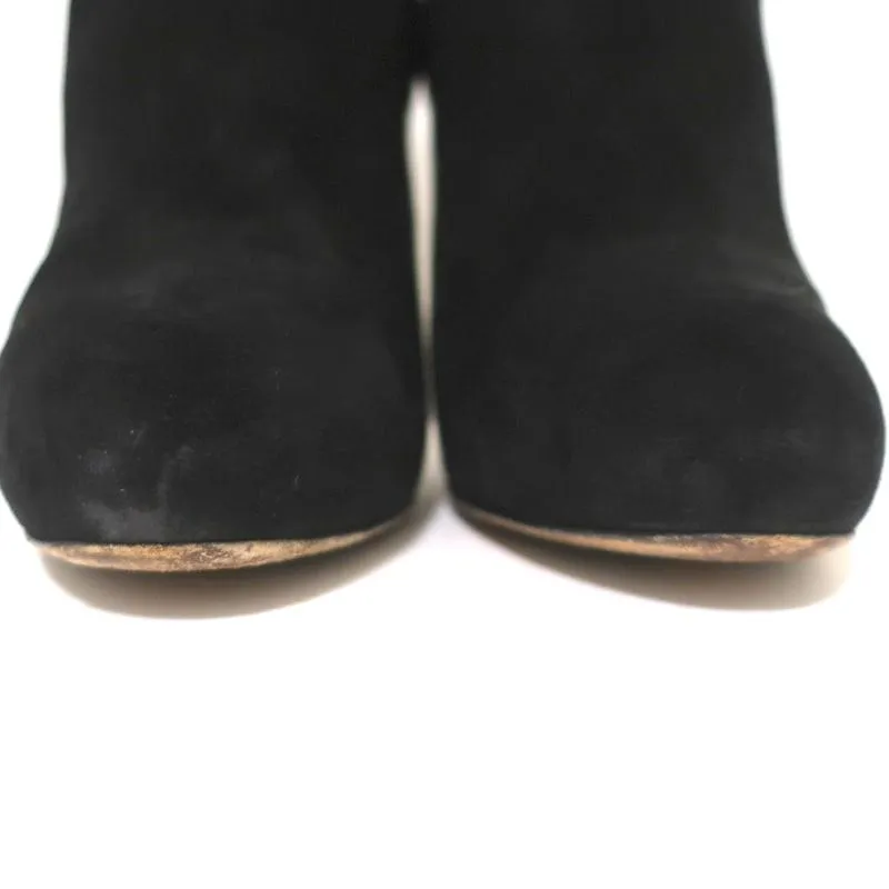 Salvatore Ferragamo Platform Booties Black Suede Size 10.5 High Heel Ankle Boots