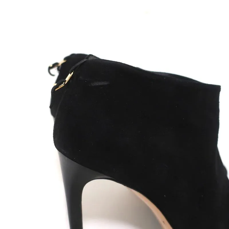 Salvatore Ferragamo Platform Booties Black Suede Size 10.5 High Heel Ankle Boots