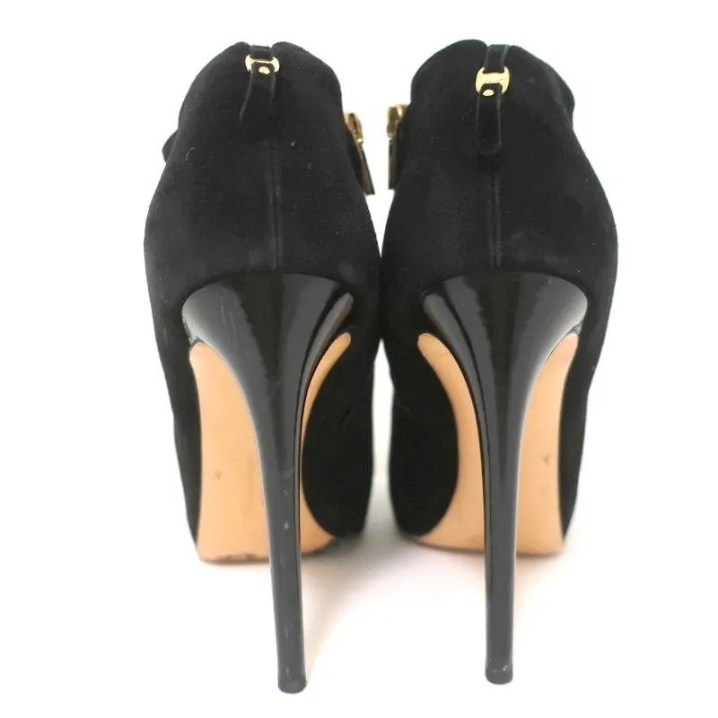 Salvatore Ferragamo Platform Booties Black Suede Size 10.5 High Heel Ankle Boots