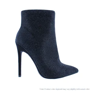SHAYLA-70/2025 Black Rhinestone High Heel Ankle Boot