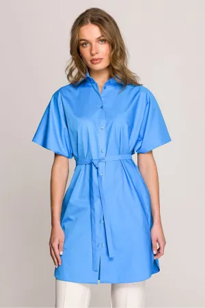 Shirt Dress Cotton Modern Button-Up Belted Short Sleeve Dress