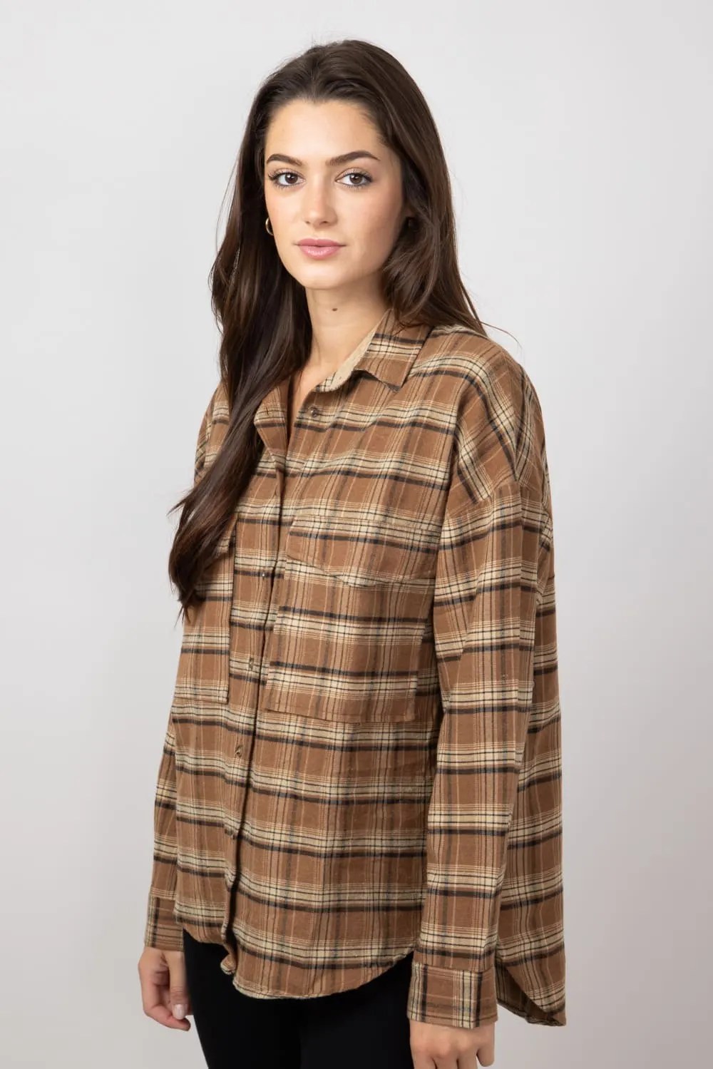 Simply Southern Plaid Button Up Shirt for Women in Tan | PP-0224-SHKT-PLD-TAN