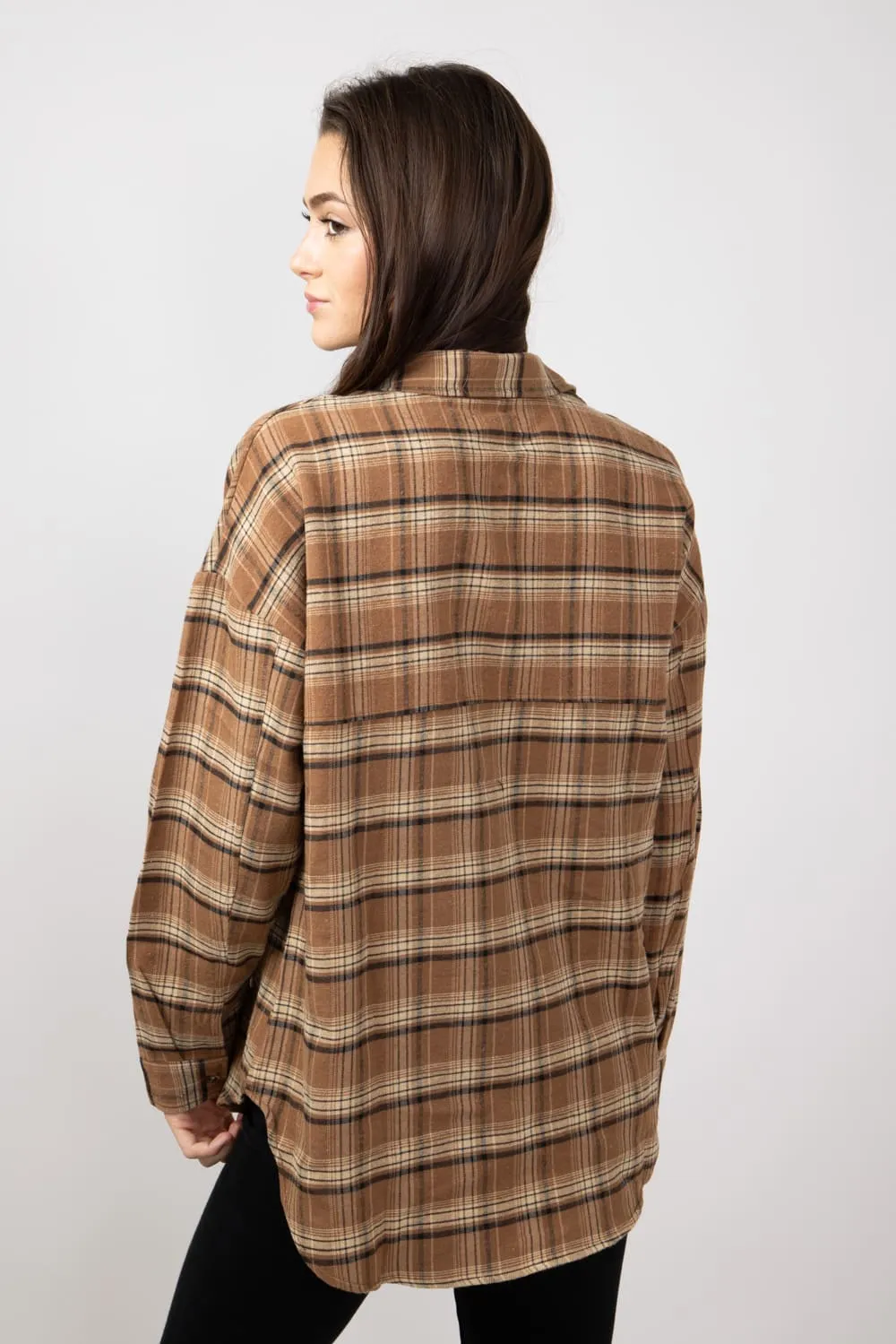 Simply Southern Plaid Button Up Shirt for Women in Tan | PP-0224-SHKT-PLD-TAN