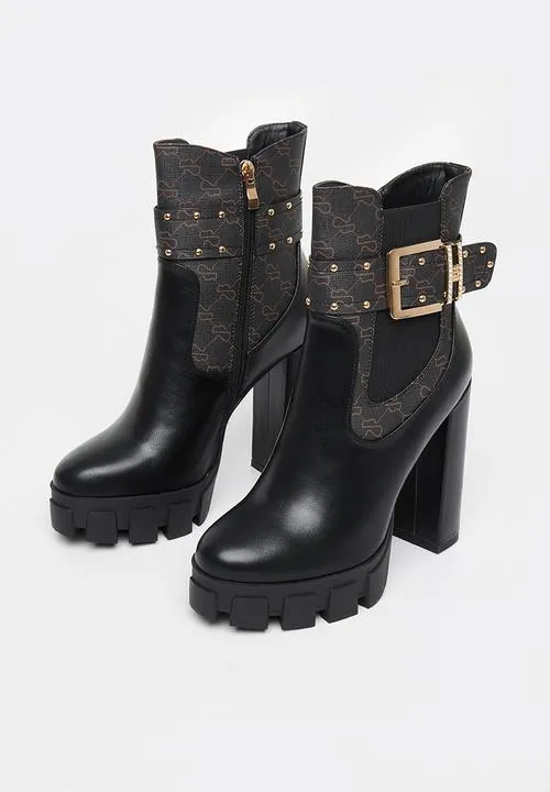 Sissyboy Ladies Buckle Printed boots Black