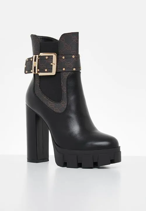 Sissyboy Ladies Buckle Printed boots Black