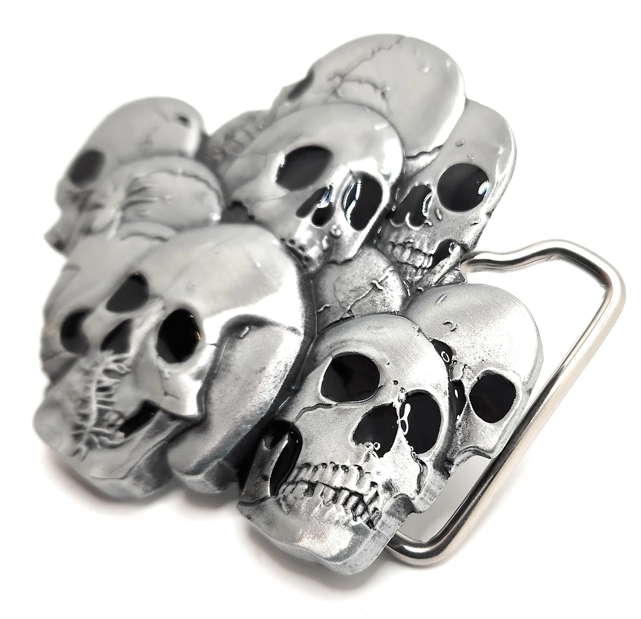 Skull Pile Belt Buckle and Chrome Black Pyramid Studded Leather Belt