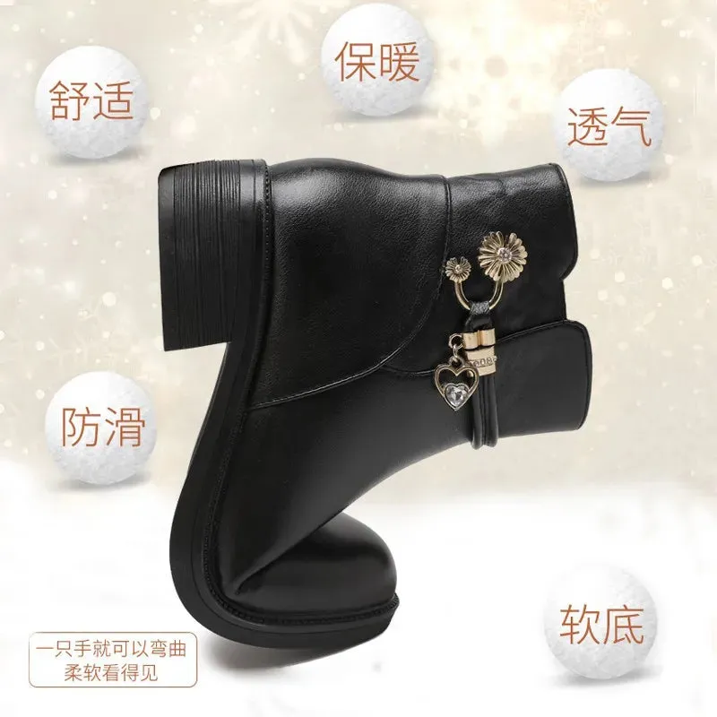 Soft Leather Women's Boots 2023 Spring Winter Thick Wool Lined Genuine Leather Woman Snow Boots Women Shoes Platform Boots botas