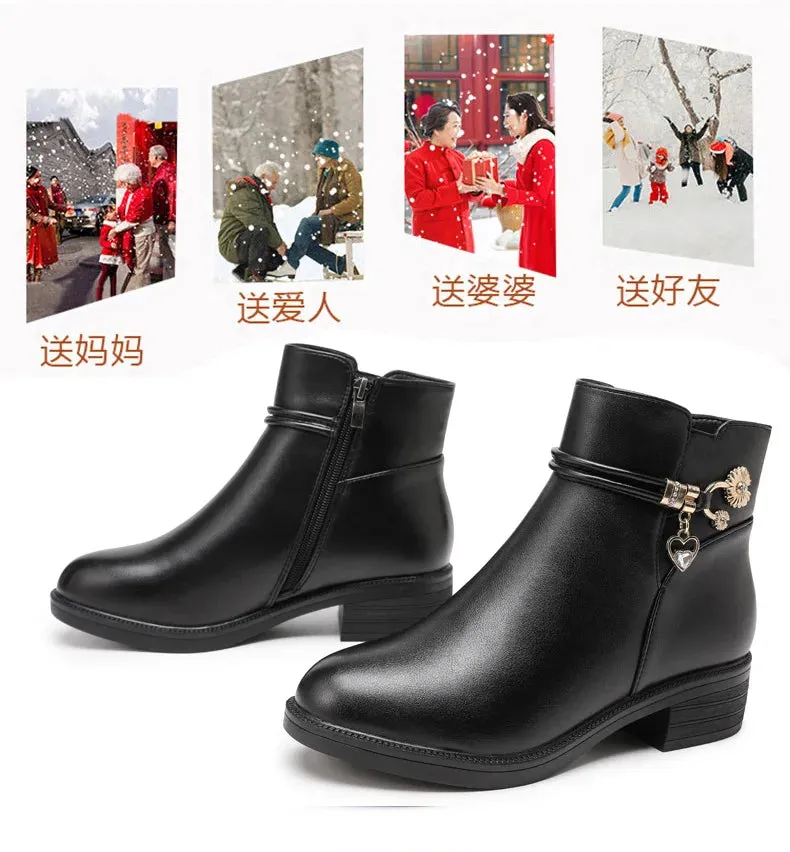 Soft Leather Women's Boots 2023 Spring Winter Thick Wool Lined Genuine Leather Woman Snow Boots Women Shoes Platform Boots botas