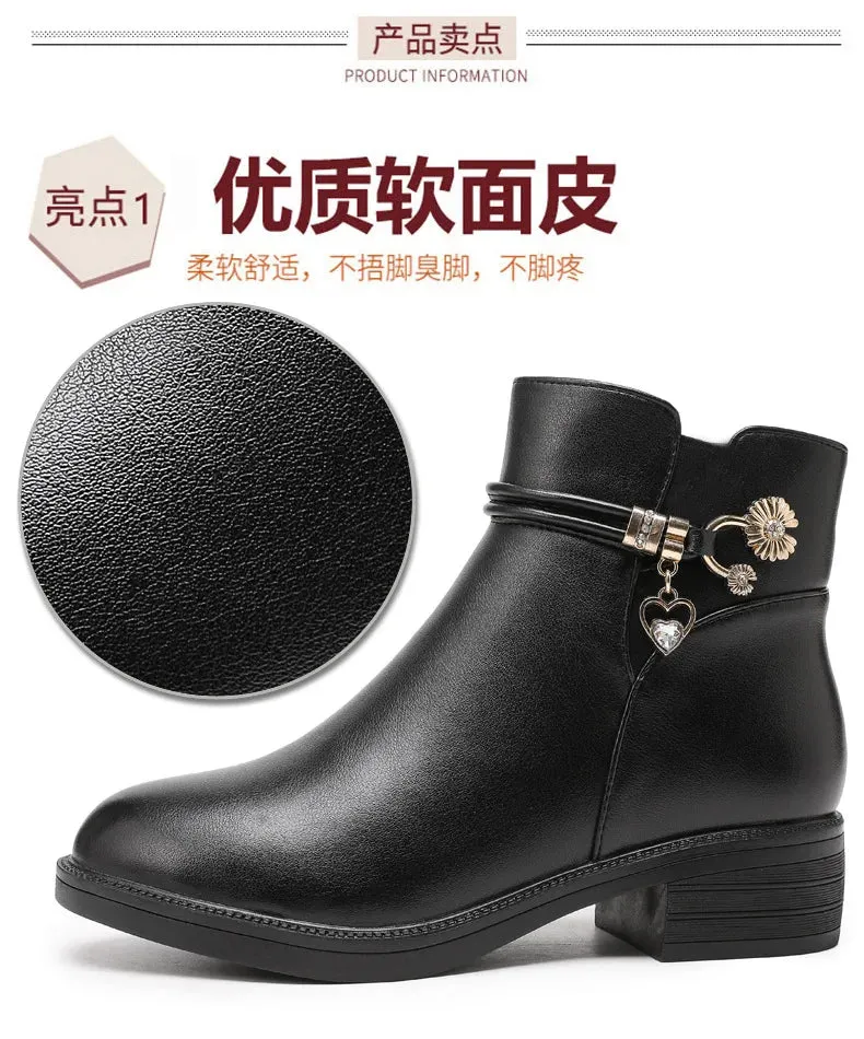 Soft Leather Women's Boots 2023 Spring Winter Thick Wool Lined Genuine Leather Woman Snow Boots Women Shoes Platform Boots botas