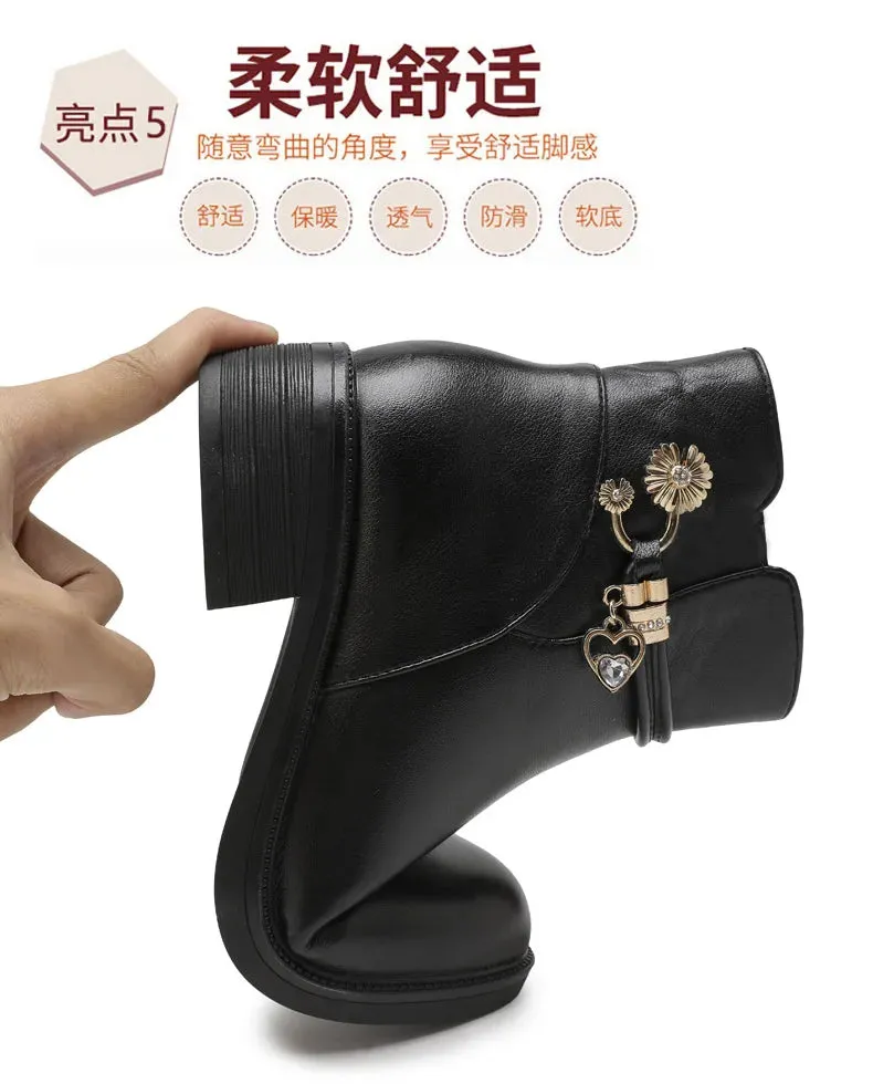 Soft Leather Women's Boots 2023 Spring Winter Thick Wool Lined Genuine Leather Woman Snow Boots Women Shoes Platform Boots botas