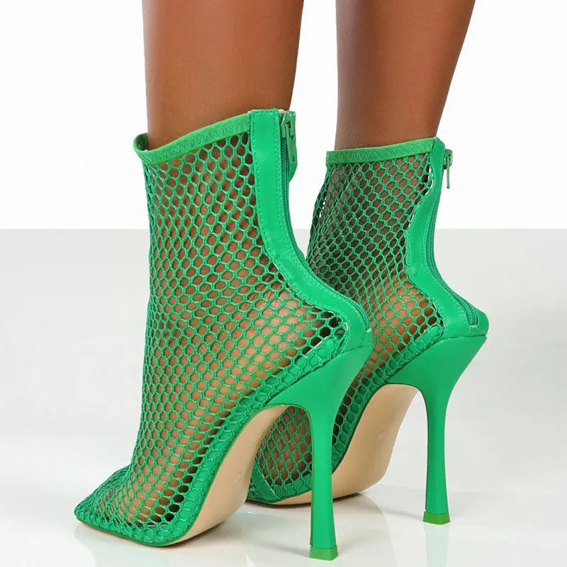 Solid Square Toe Hollow Out Thin Heeled Booties