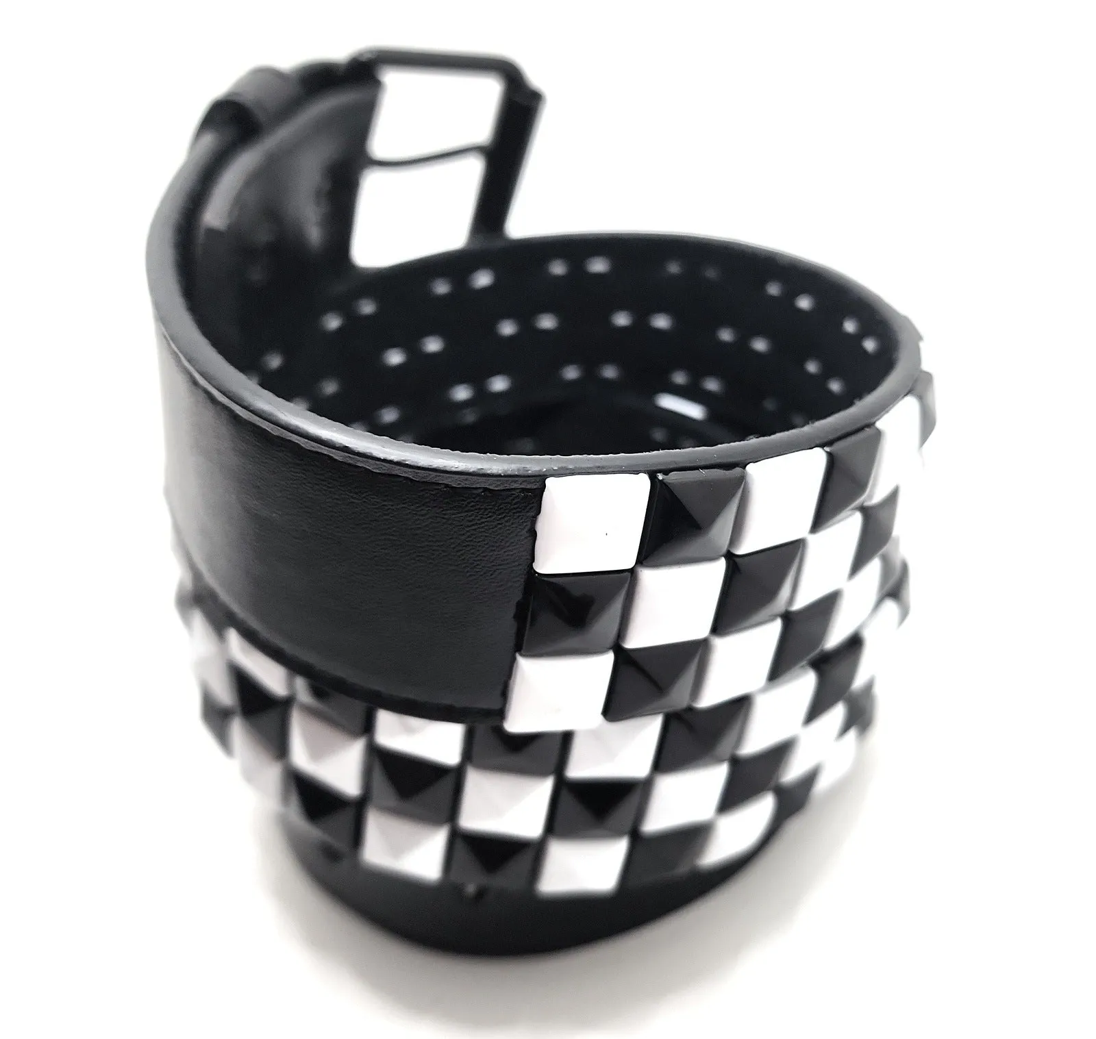Stitched Black White Checkered Leather Belt Punk